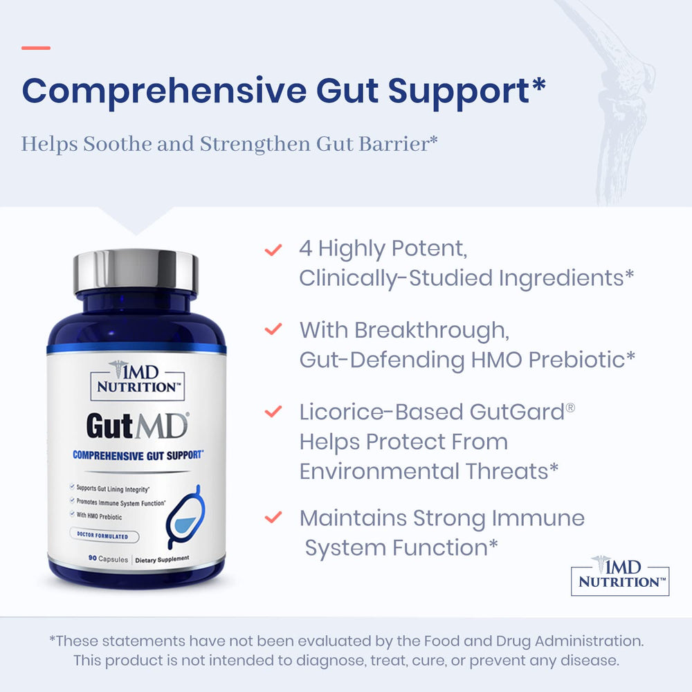 1MD GutMD label detail highlighting ingredients for supporting gut integrity.