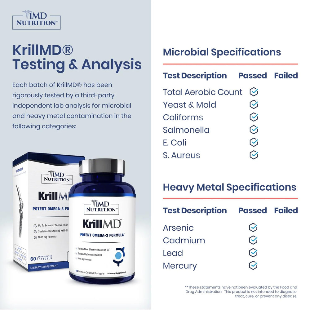 1MD KrillMD softgels close-up emphasizing small easy-to-swallow capsules.