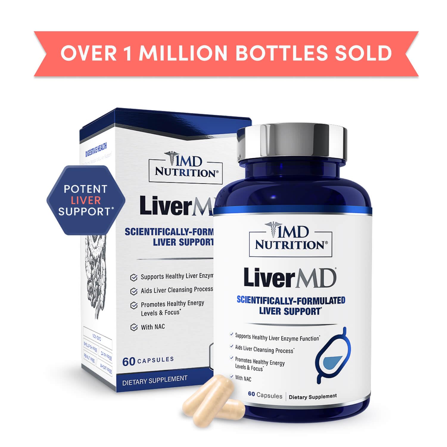 1MD Nutrition LiverMD lifestyle shot suggesting energy and vitality