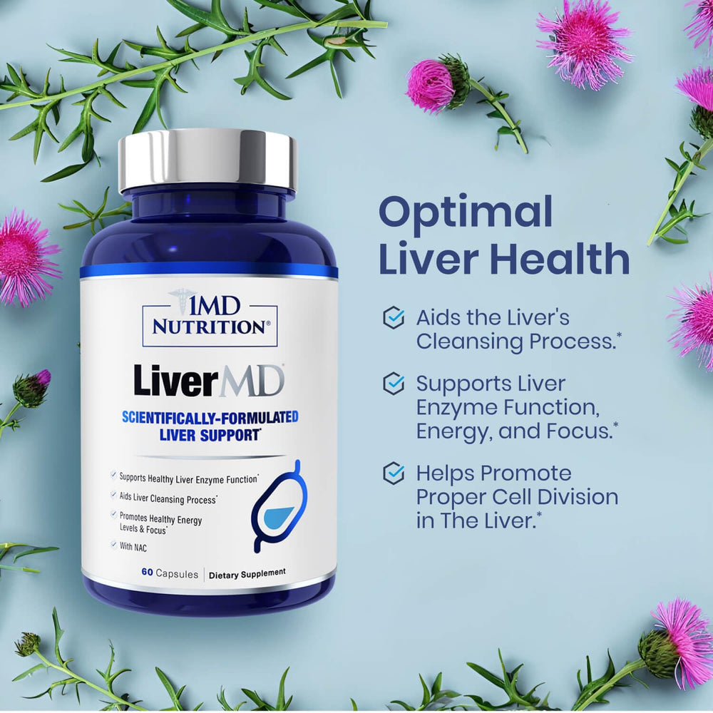 1MD Nutrition LiverMD Siliphos Silybin image highlights enhanced absorption potential