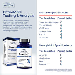 1MD OsteoMD packaging emphasizes calcium, D3, and K2 for bone support.