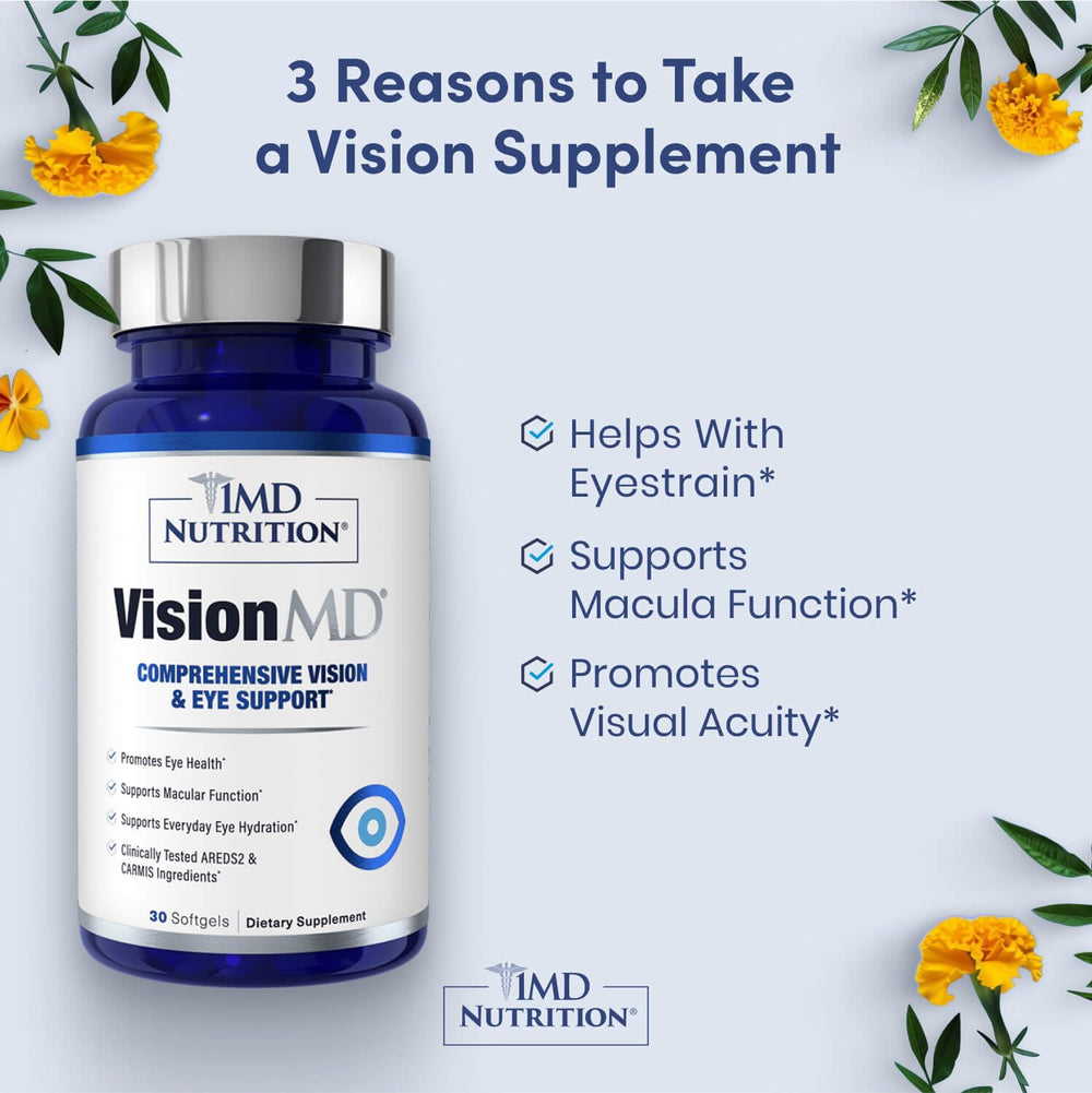 Close-up of VisionMD softgels for convenient daily eye health.