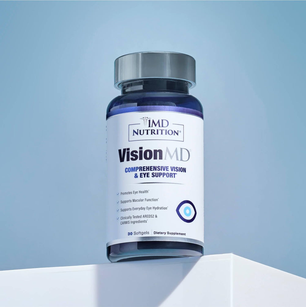 Close-up of VisionMD supplement label showing usage directions.