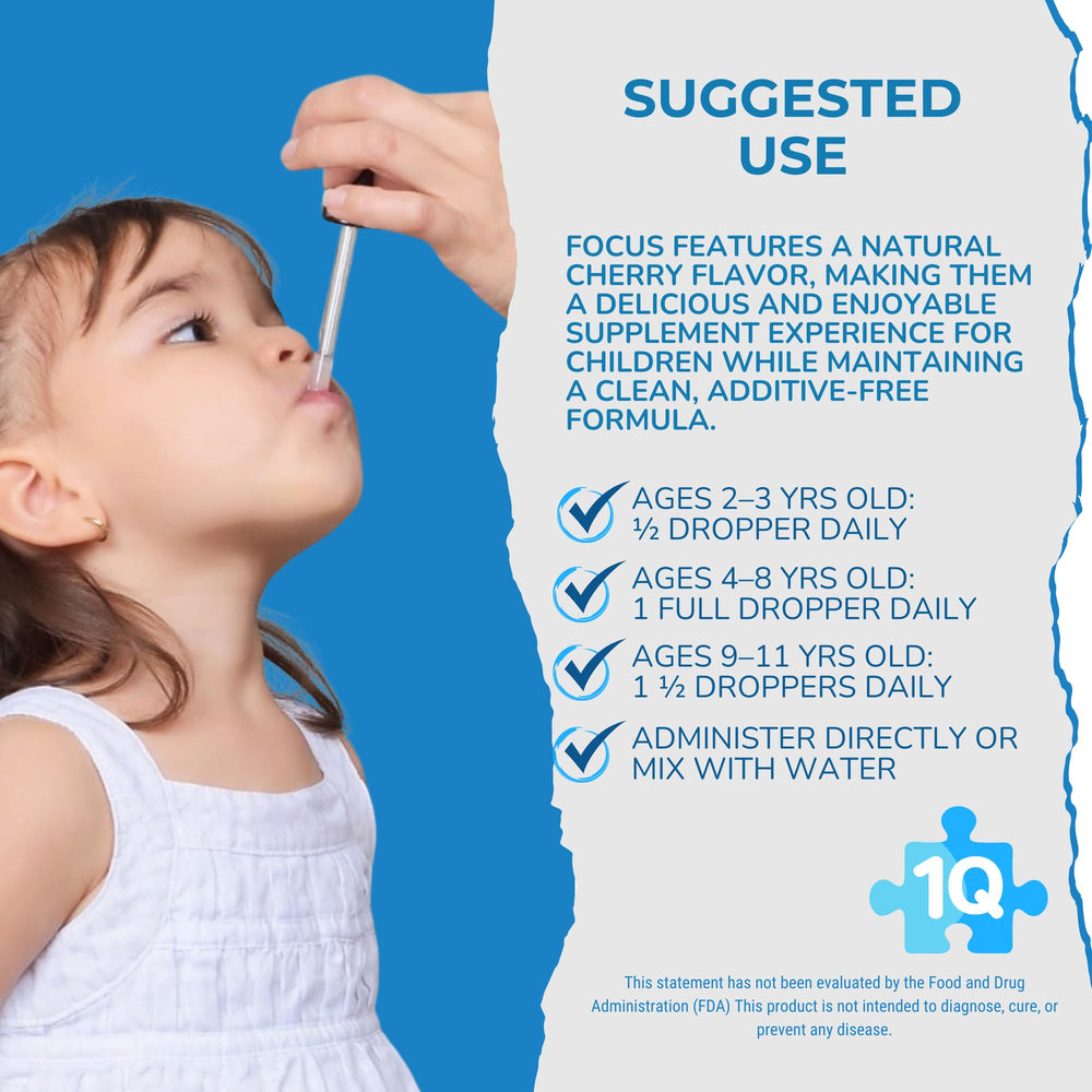 1Q Focus instructional label communicates ingredient and usage clearly