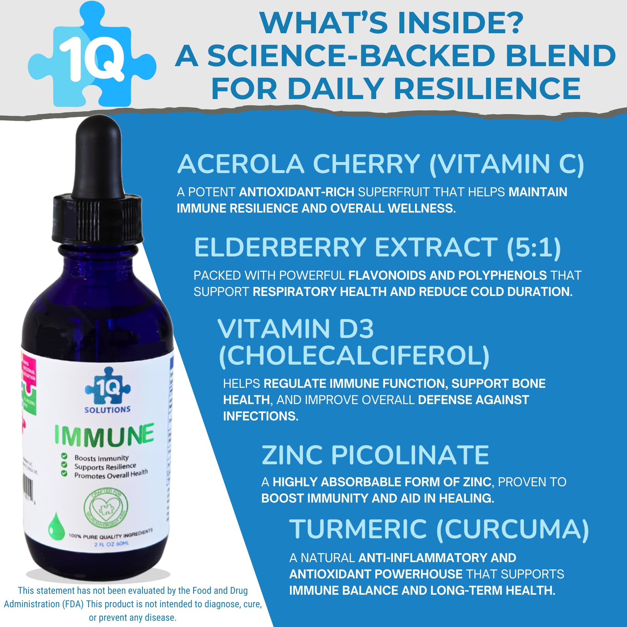 1Q Immune sugar-free formula label for kid-friendly use