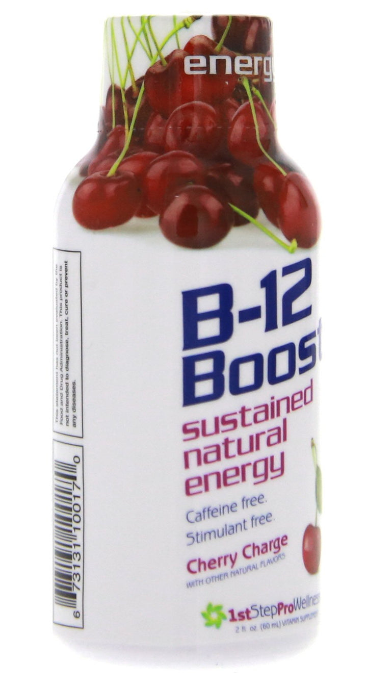 1st Step for Energy B-12 Boost Cherry Charge ingredients panel, clear information for quick understanding.