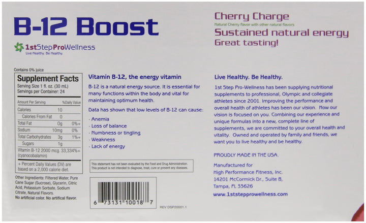 1st Step for Energy B-12 Boost Cherry Charge travel bottle, grab-and-go energy when you need it.