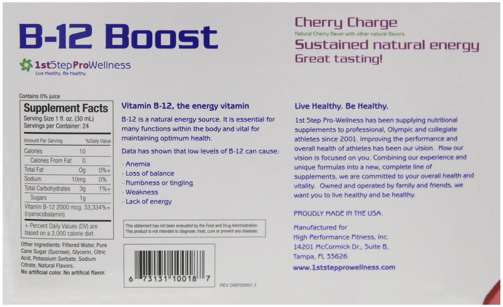 1st Step for Energy B-12 Boost Cherry Charge travel bottle, grab-and-go energy when you need it.