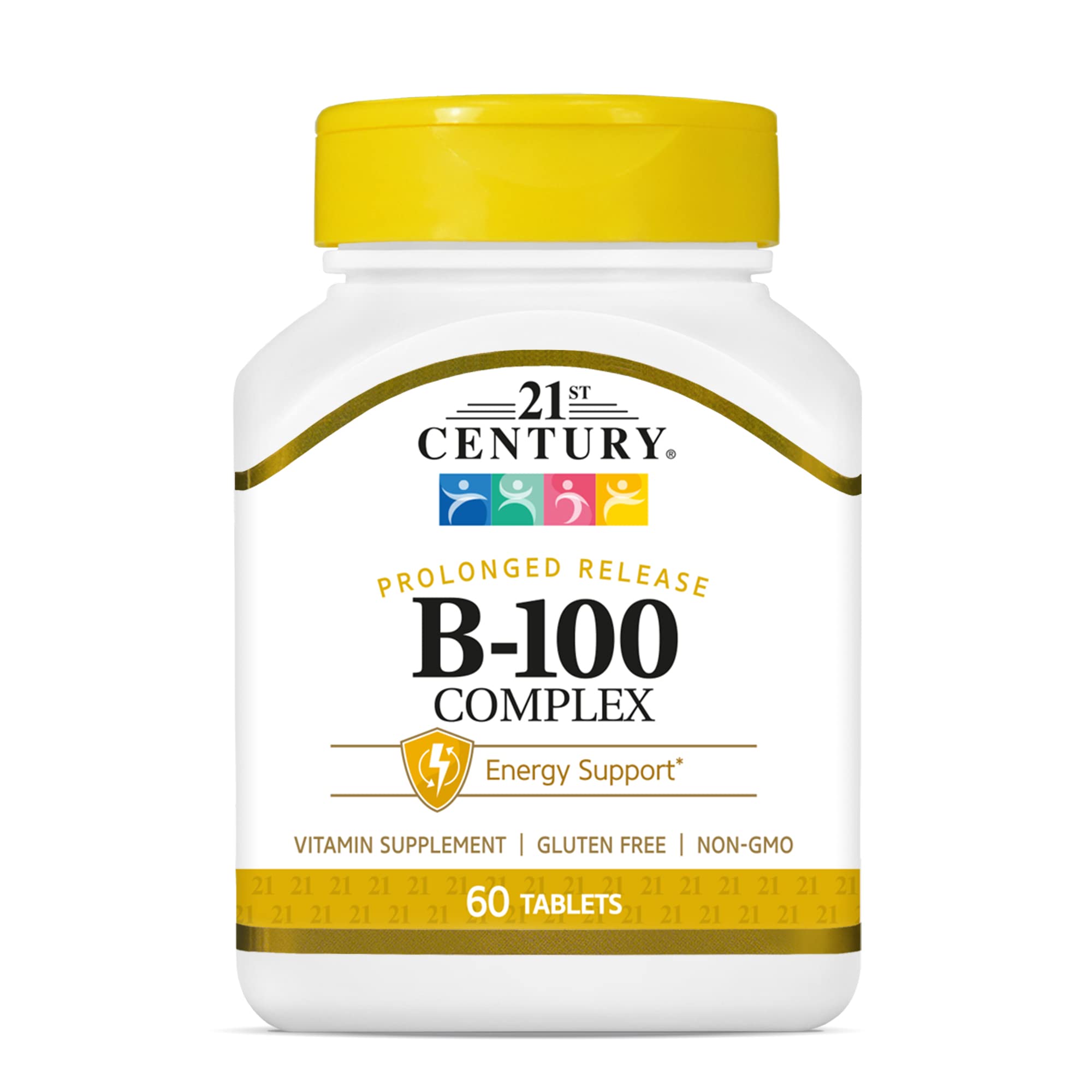 21st Century B-100 caplets packaging shows prolonged-release format for steady nutrients