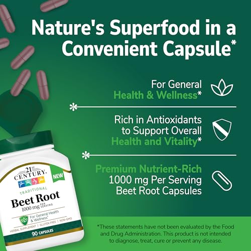 21st Century Beet Root capsules vegan, non-GMO, gluten-free formula