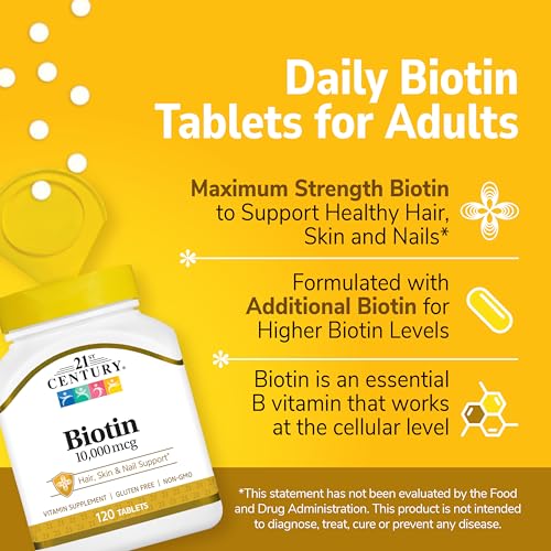 21st Century Biotin tablets bottle back view with ingredients and gluten-free note