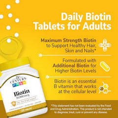 21st Century Biotin tablets bottle back view with ingredients and gluten-free note