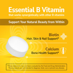 Close-up of 21st Century Biotin tablets label showing high-potency 10,000 mcg