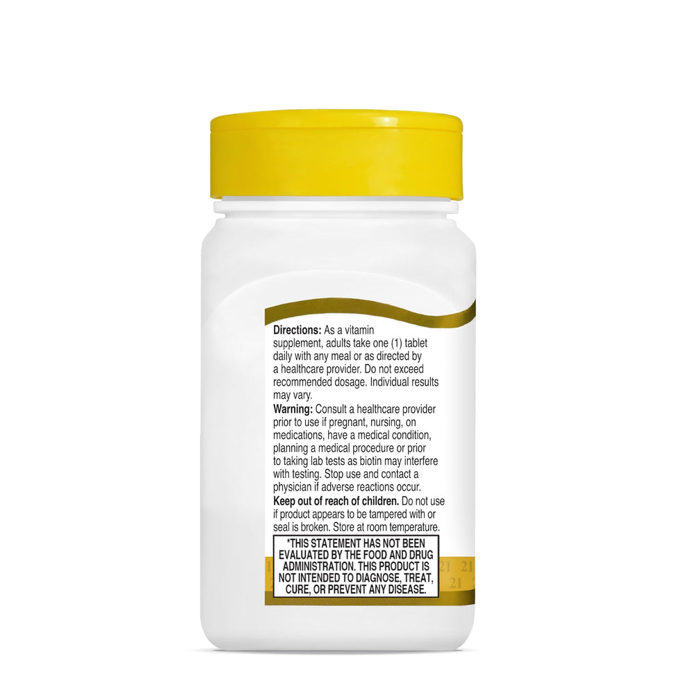 21st Century Biotin tablets front label with no added sugar and preservatives