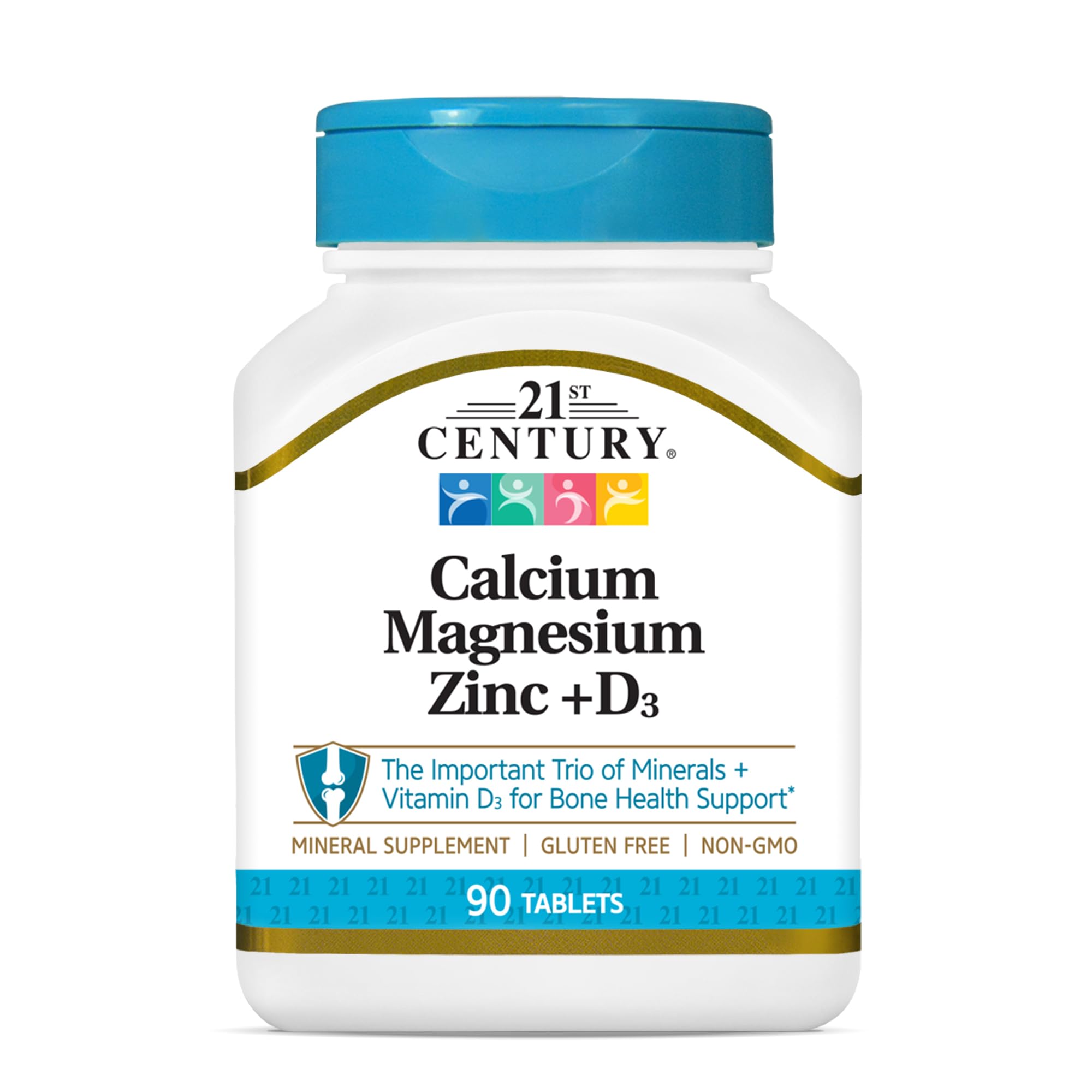 21st Century Cal Mag Zinc D tablets bottle front illustrating packaging for bone health support.