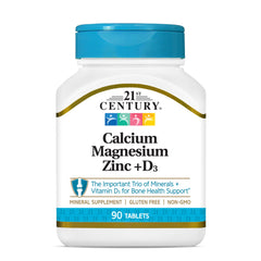 21st Century Cal Mag Zinc D tablets bottle front illustrating packaging for bone health support.