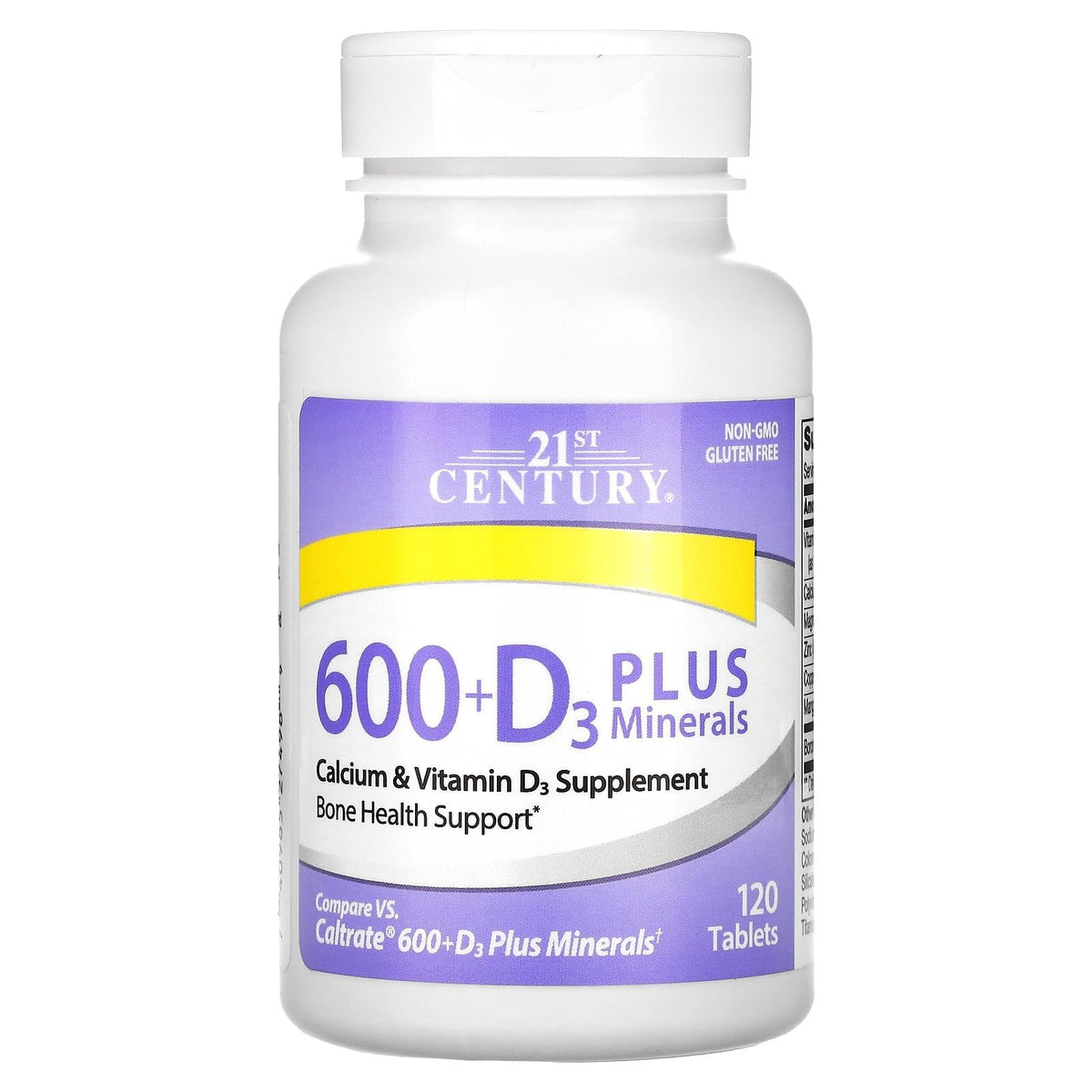 21st Century Calcium 600 Plus D3 minerals bottle front supports bone health.