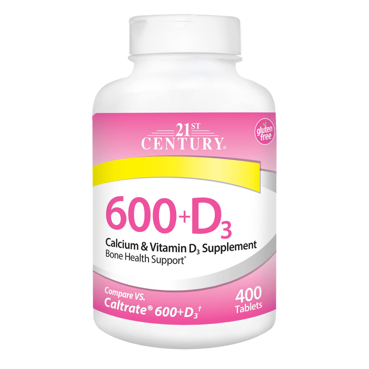 Front view of 21st Century Calcium Plus D bottle for bone health support.