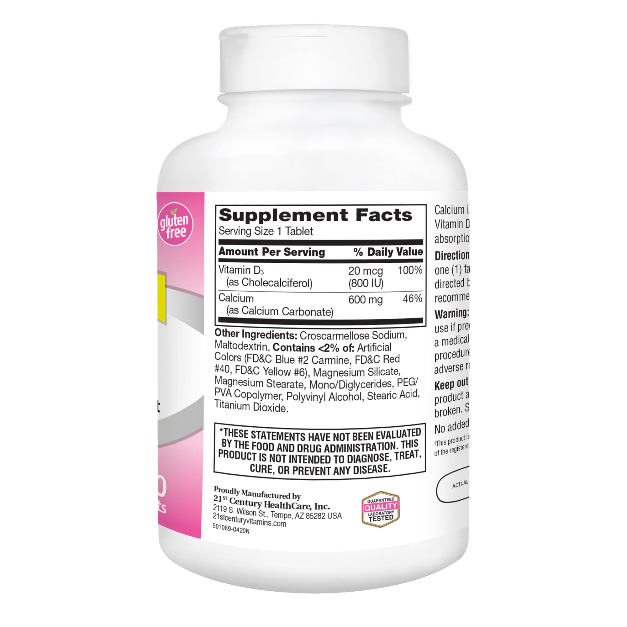 Label information on 21st Century Calcium Plus D bottle.