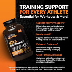 Close-up of 21st Century Full Fuel 365 BCAA tablets highlighting essential amino acids.