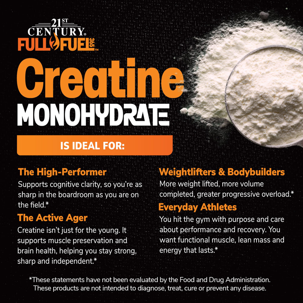 Close-up of Full Fuel 365 creatine jar label showing vegetarian-friendly, gluten-free formula.