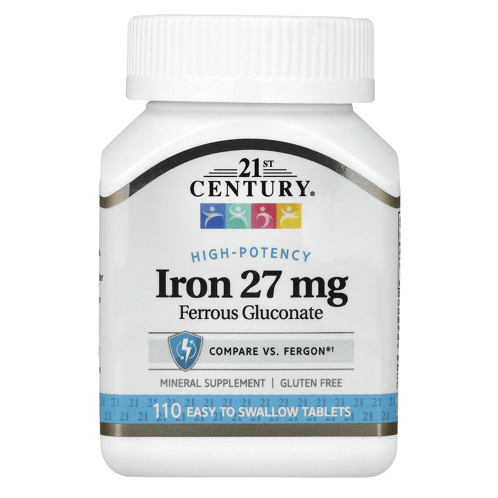 21st Century Iron 27 mg tablets in bottle for daily iron support.