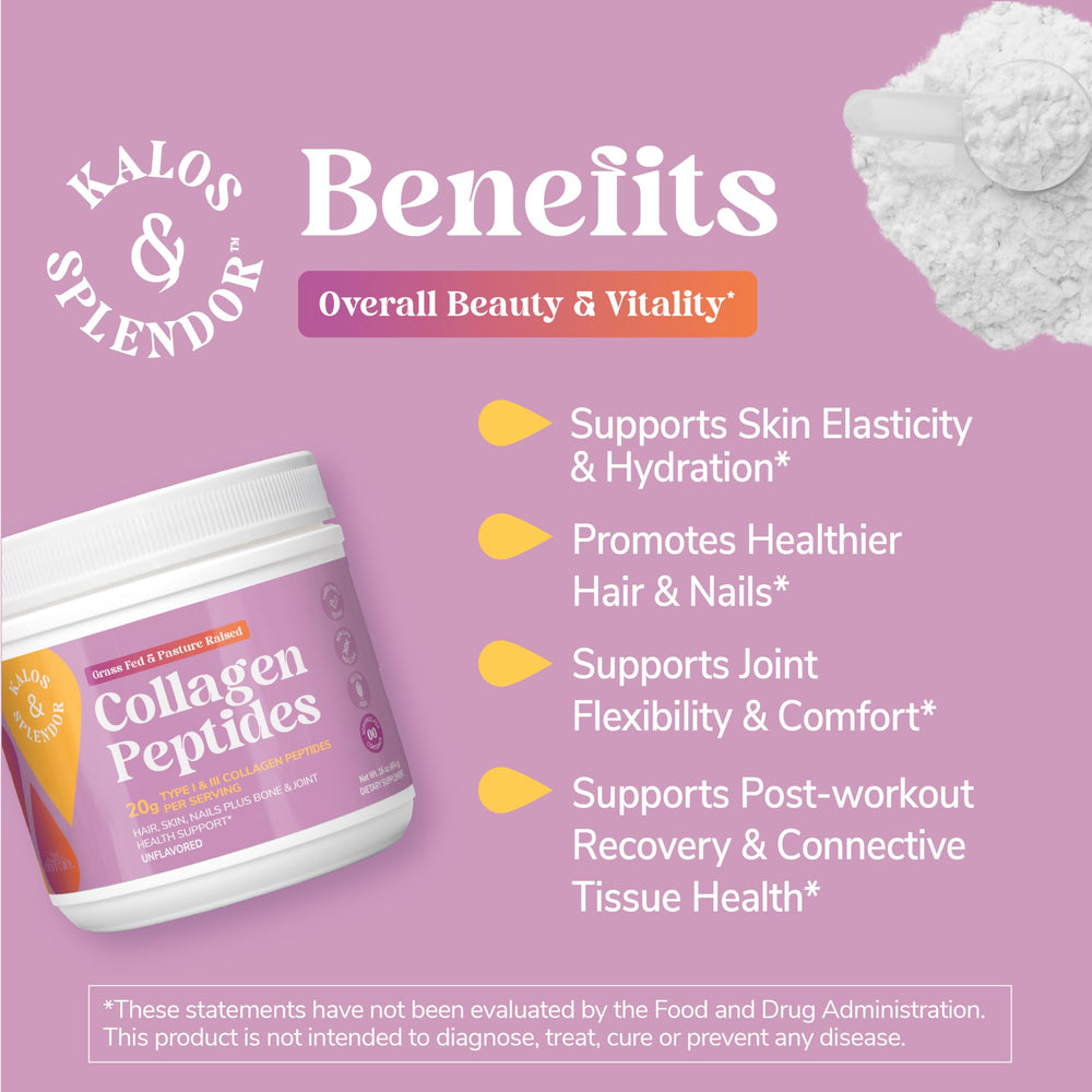 Grass-fed bovine source highlighted in Kalos & Splendor collagen