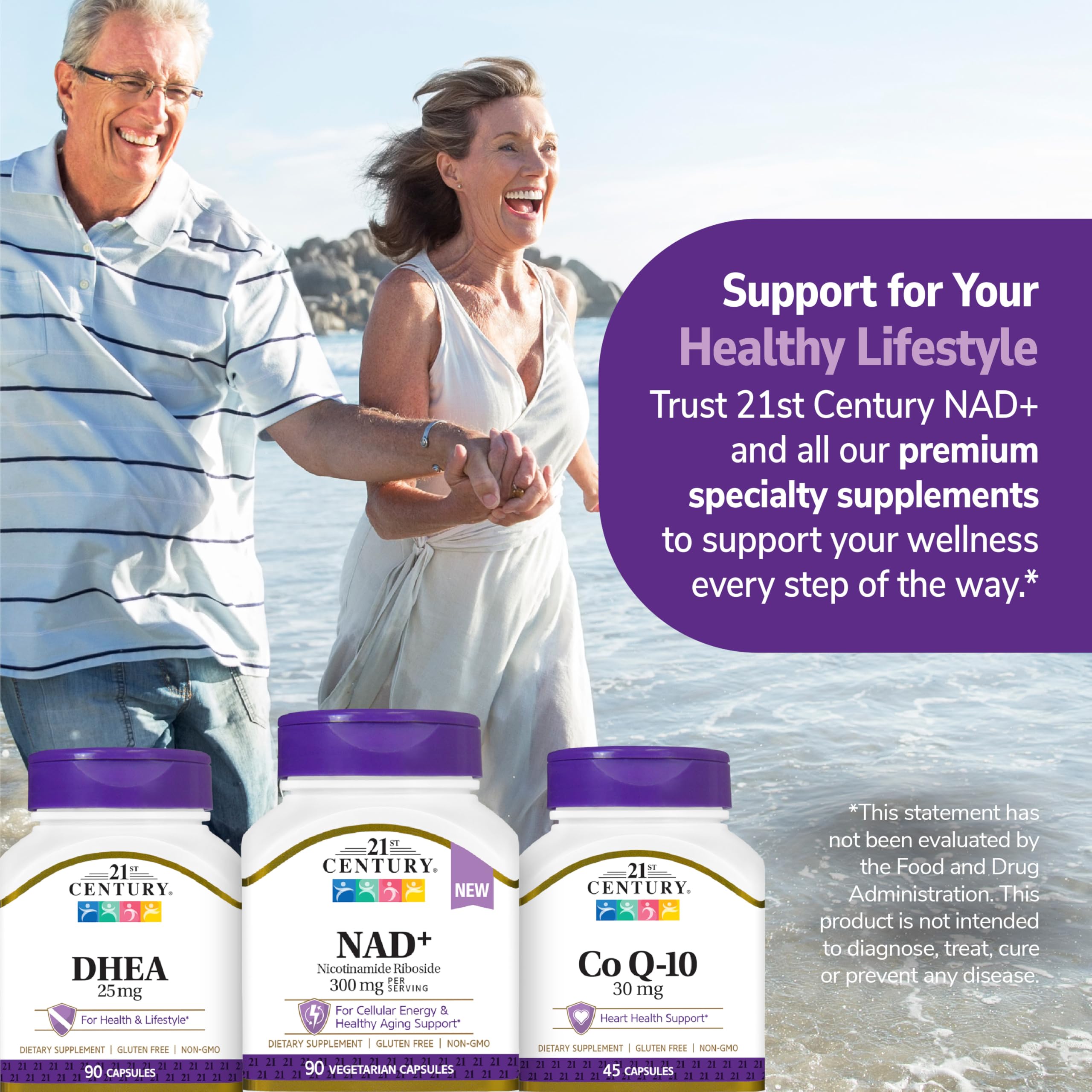 21st Century NAD+ bottle in a lifestyle scene for energy and routine.