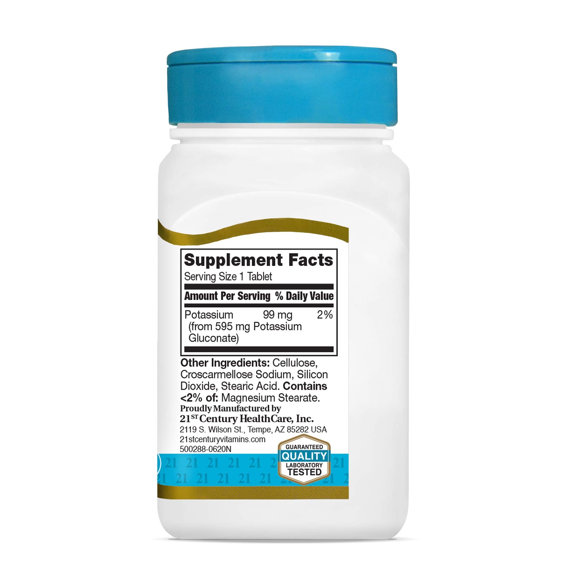21st Century Potassium Gluconate serving size panel clarifies dosage.