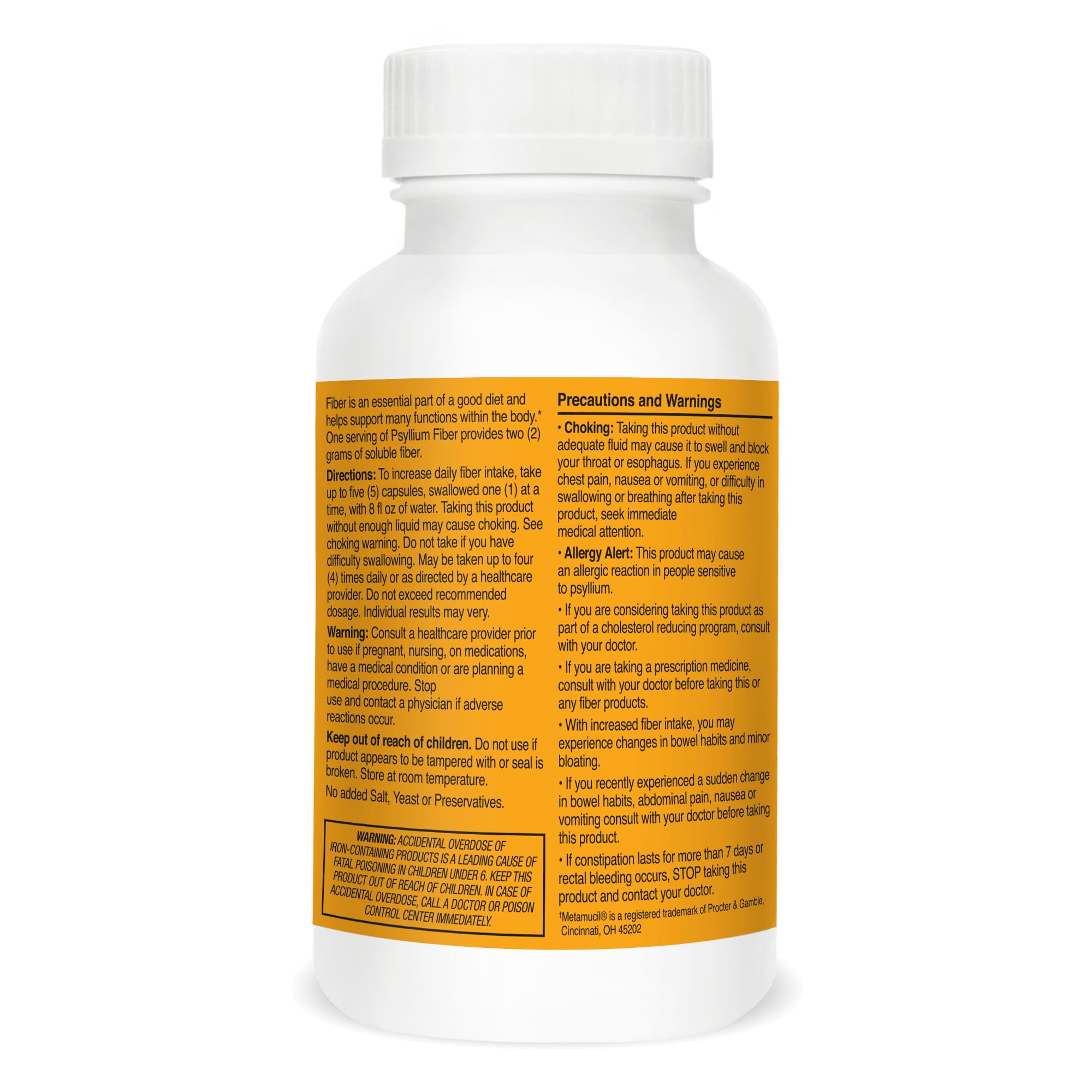 21st Century Psyllium Fiber label highlighting gluten-free and non-GMO claims