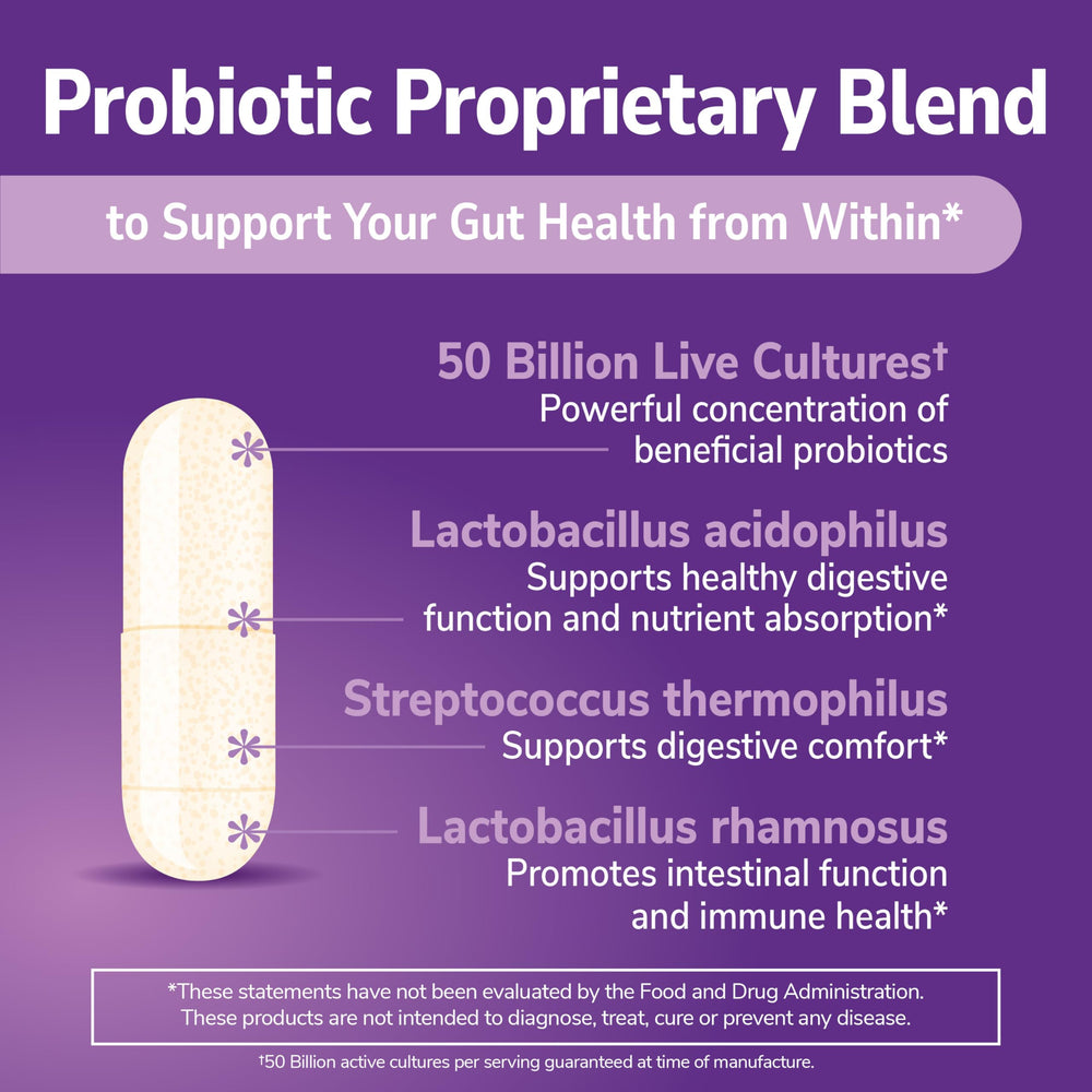 21st Century Ultimate Probiotic bottle back highlights 50-billion potency.