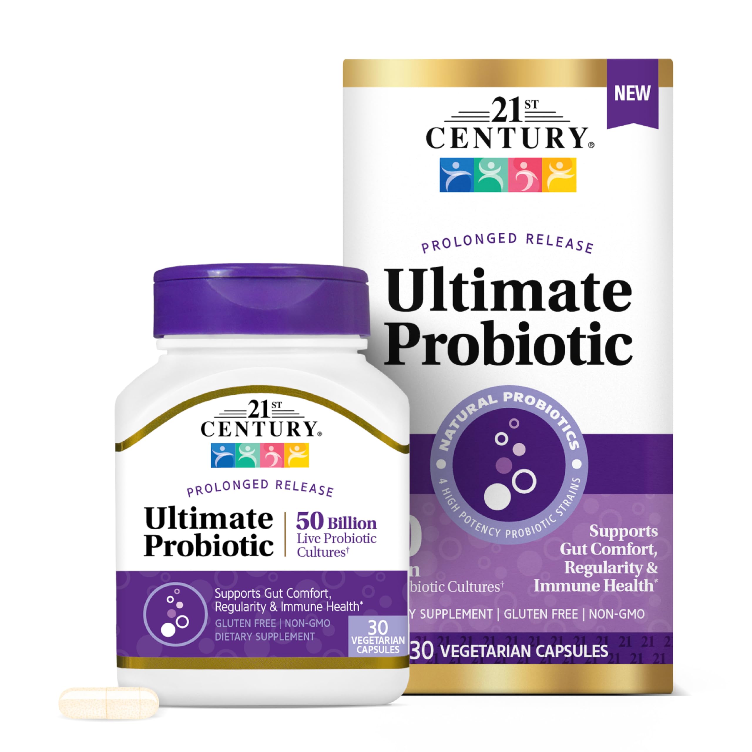 21st Century Ultimate Probiotic bottle front supports daily gut comfort.