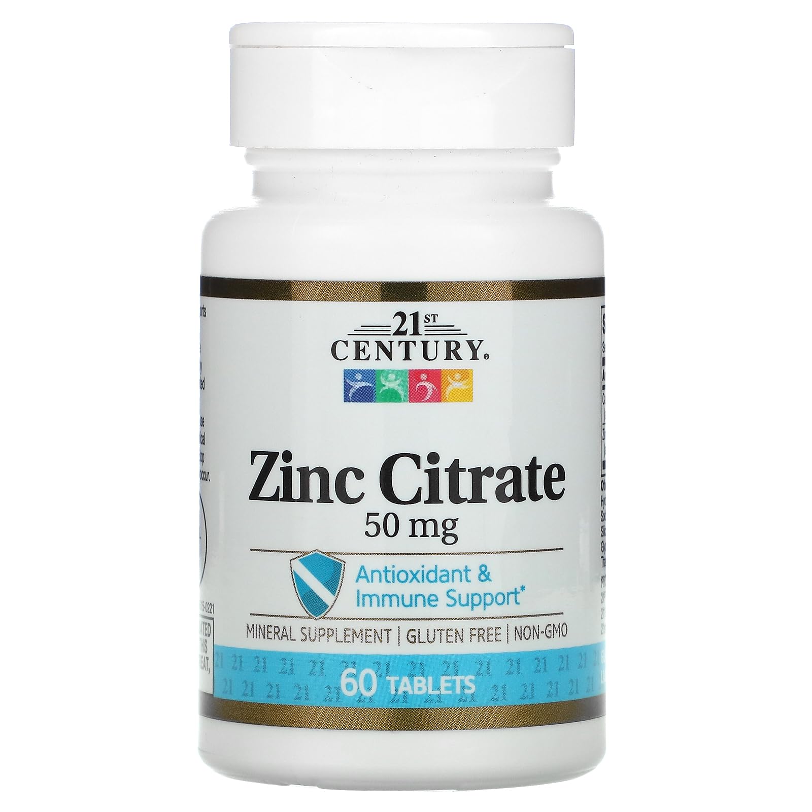21st Century Zinc Citrate Tablets bottle view, highlighting immune support potential.