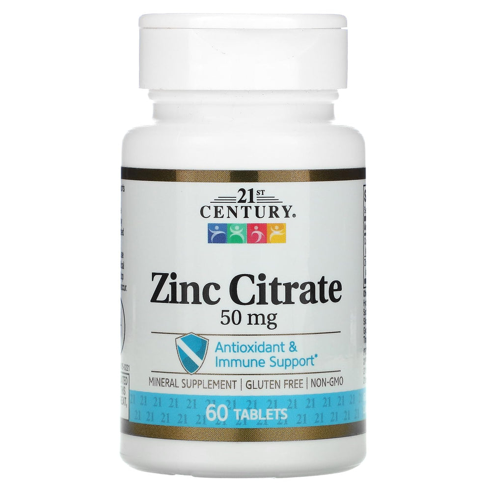 21st Century Zinc Citrate Tablets bottle view, highlighting immune support potential.