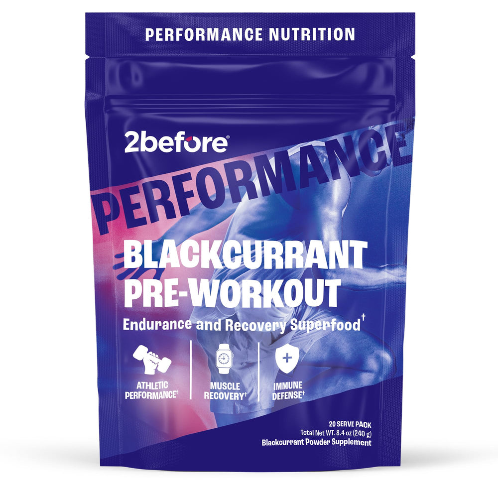 2before Blackcurrant pre-workout pouch front shows vegan energy option
