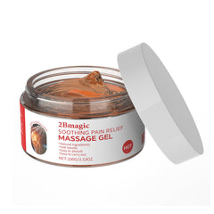 2Bmagic massage gel bottle closeup for soothing muscle relief on sore joints.