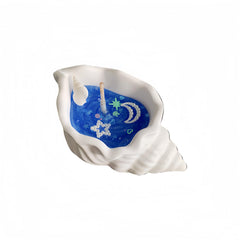 3-Wfinfing shell-shaped candle in blue conch shell for coastal ambience