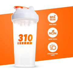 310 Nutrition shaker with leak-proof snap lid prevents spills in gym bags
