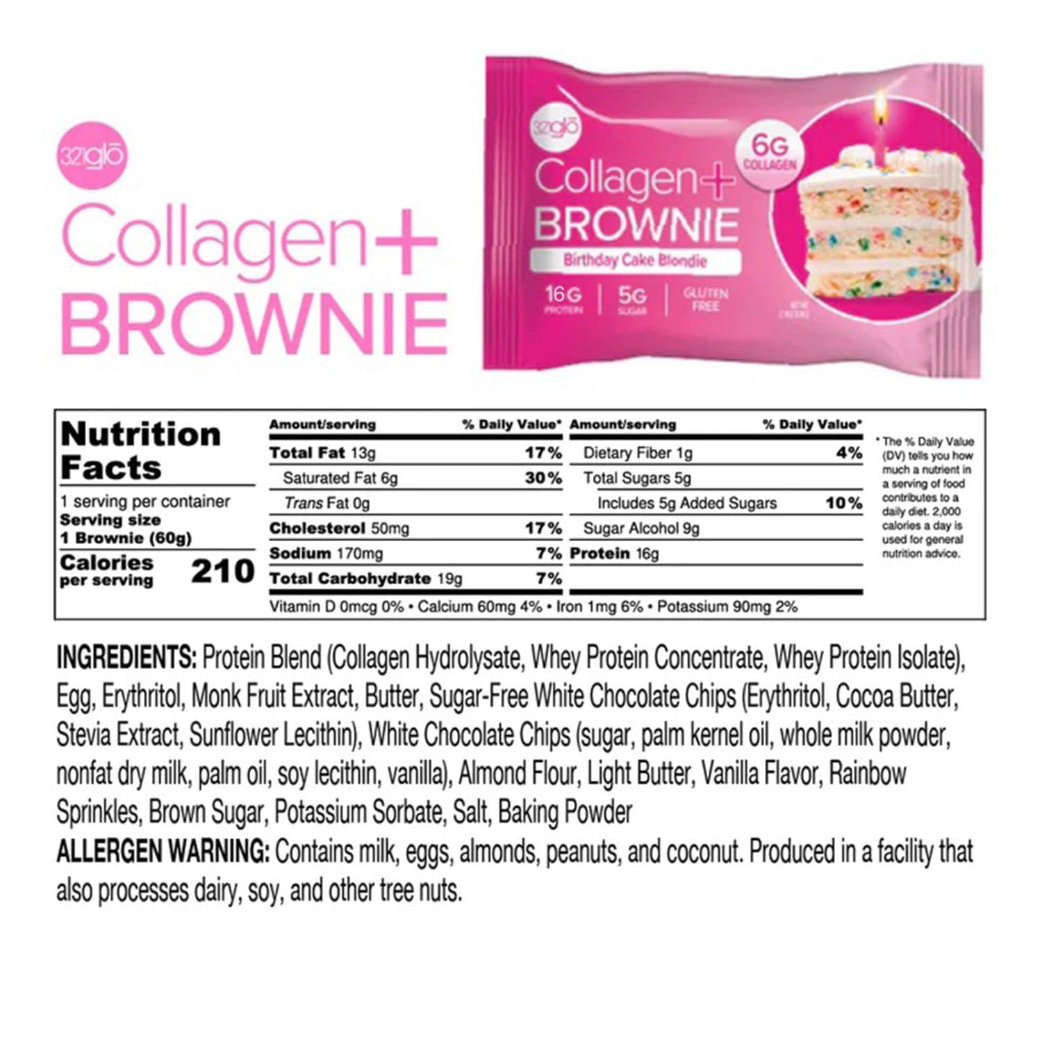 321glo Collagen Protein Brownie closeup texture shows a fudgy bite for on-the-go breaks.