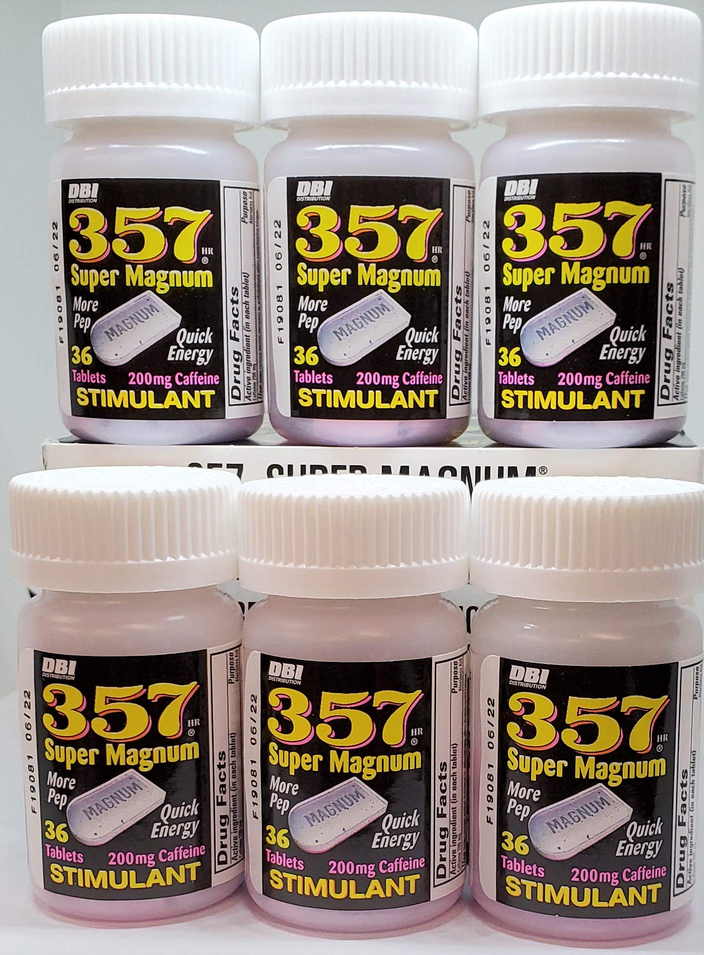357 Magnum caffeine tablet close-up showing 200 mg per dose for alert focus