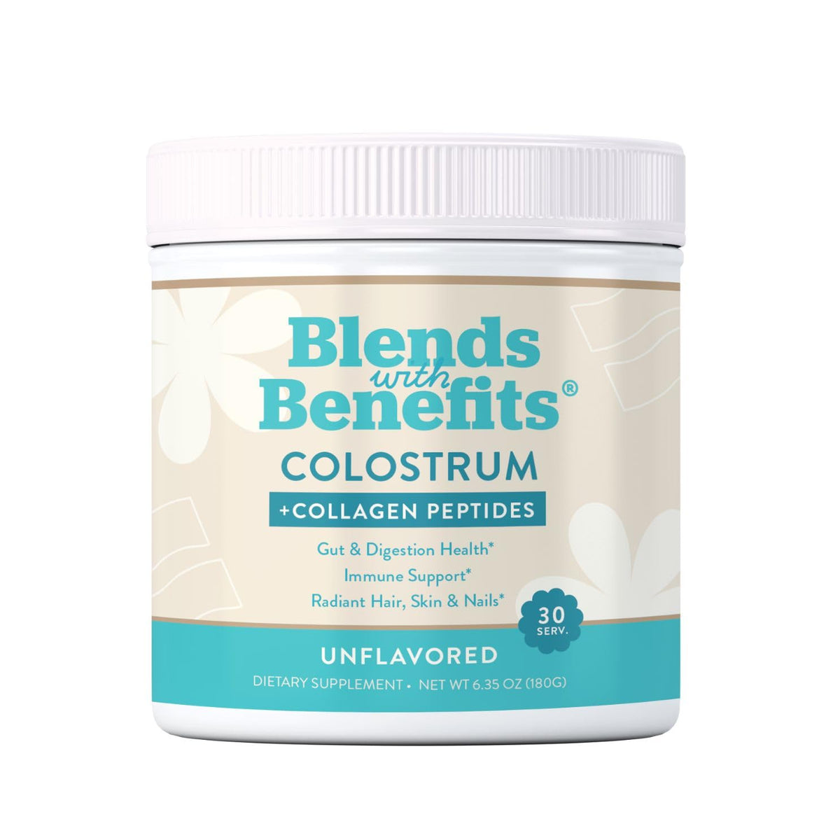 360 Nutrition blends bovine colostrum and collagen bottle showing gut and skin benefits.