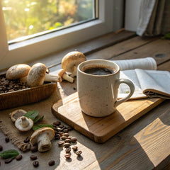 360 Nutrition Instant Mushroom Coffee spoon ready to stir for fast daily ritual