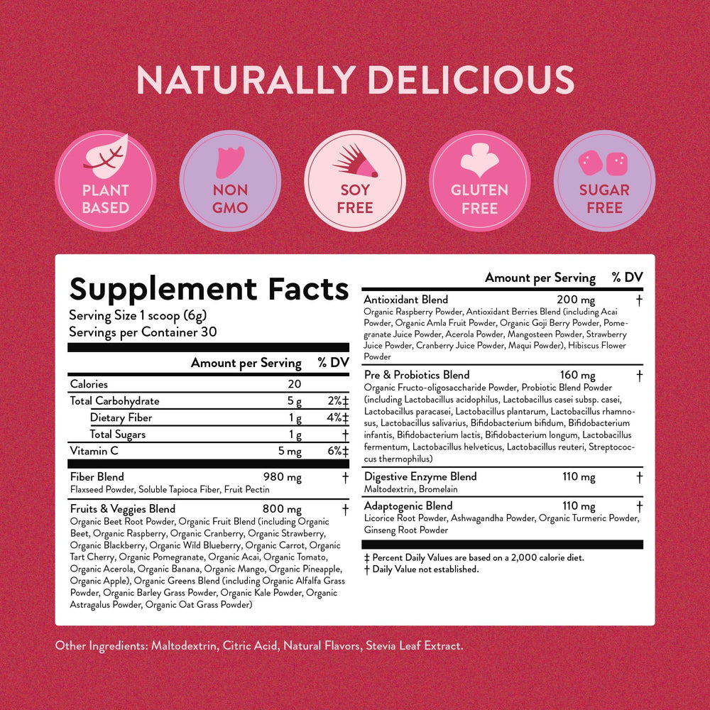 360 Nutrition Reds & Superfoods digestive enzymes and probiotics for gut balance.