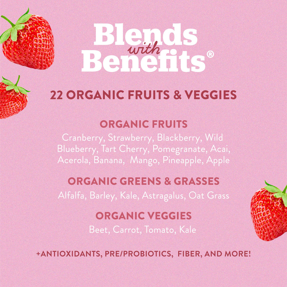 360 Nutrition Reds & Superfoods ingredients with greens and berries for vitamin support.