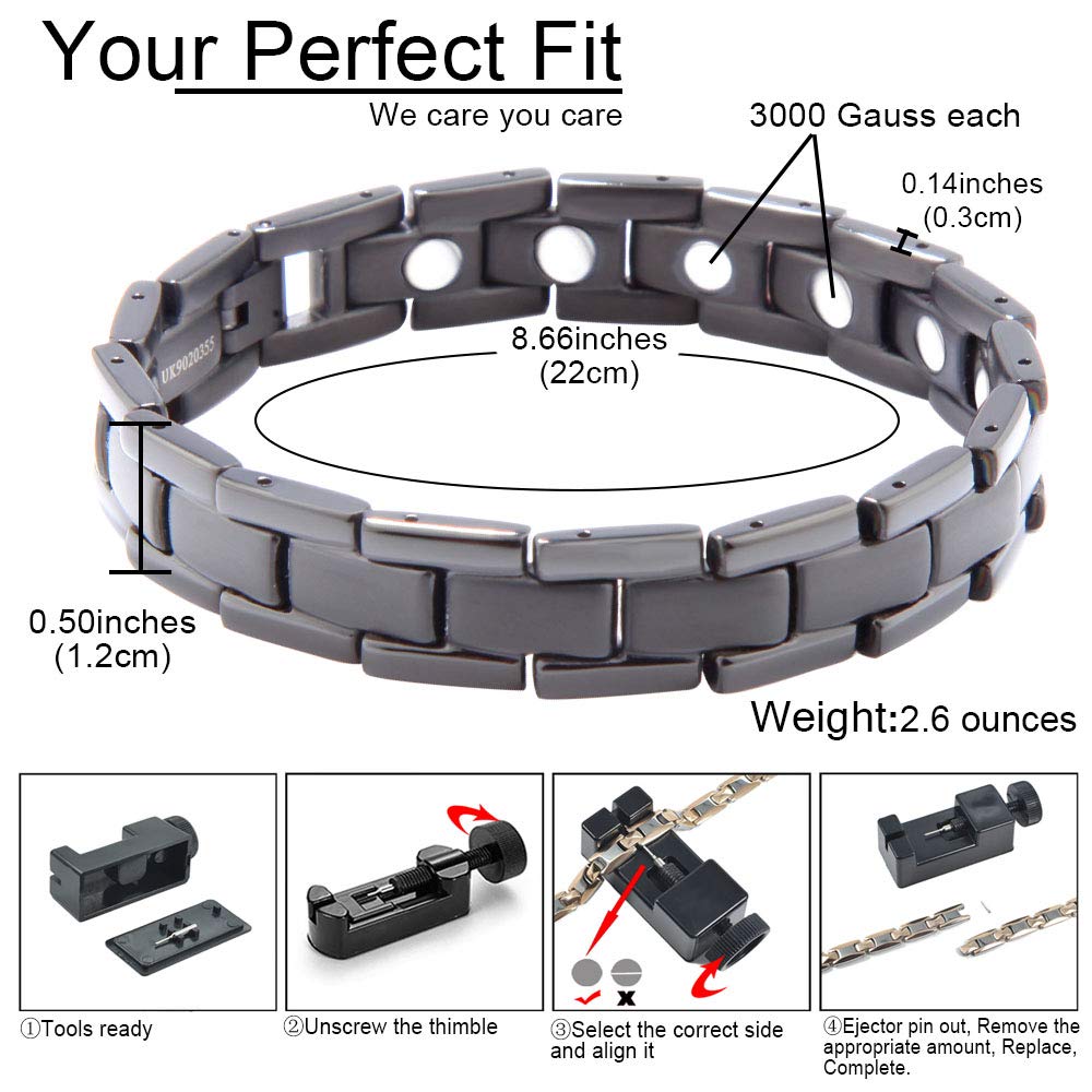 38 Titanium Line Black Bracelet for Men magnetic-clip demonstrates secure attachment for everyday use.