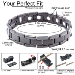 38 Titanium Line Black Bracelet for Men magnetic-clip demonstrates secure attachment for everyday use.