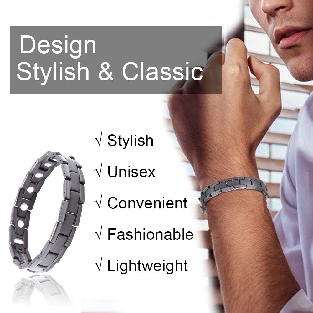 38 Titanium Line Black Bracelet for Men worn on wrist offers a modern, minimalist silhouette.