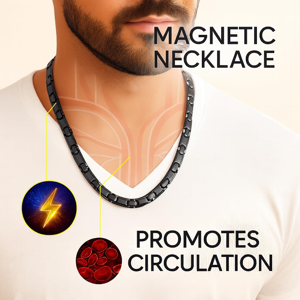 38 Titanium Magnetic Field Cross Necklace back view shows five-element design for potential circulation support.