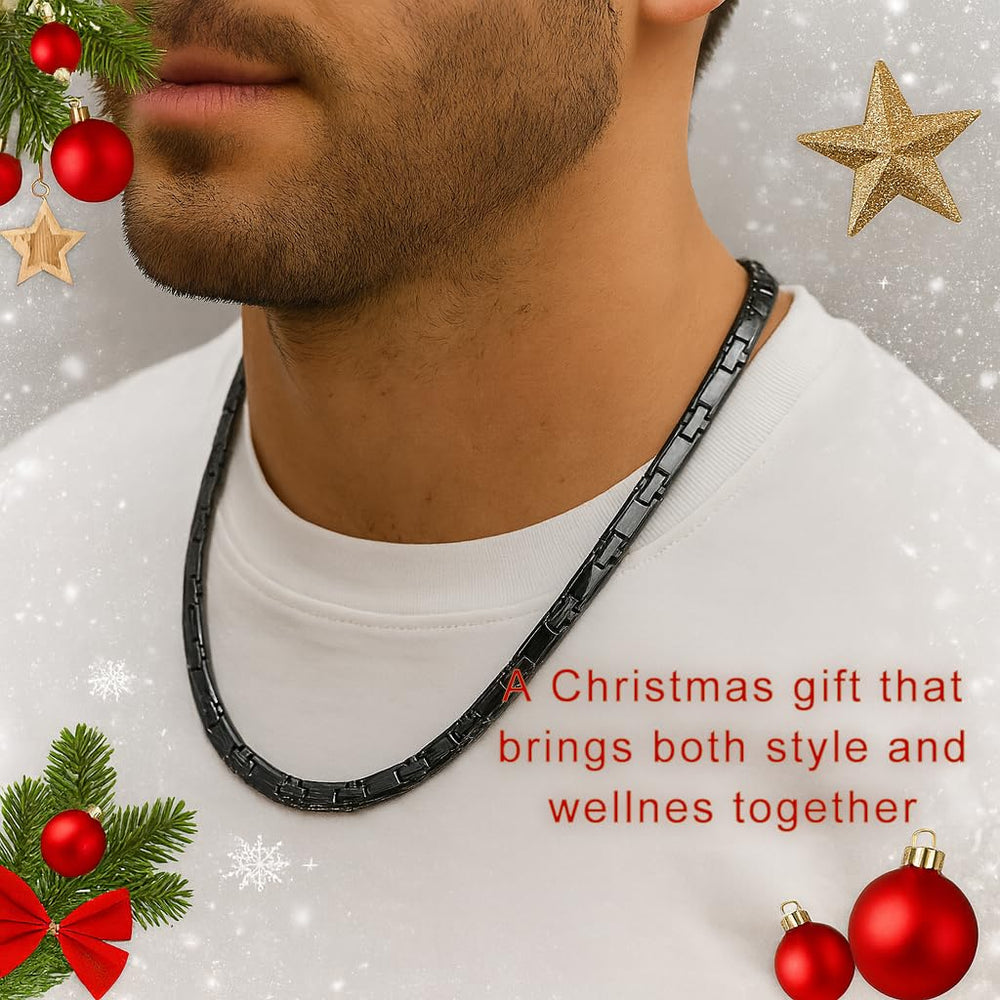 38® Titanium Magnetic Field Cross Necklace material closeup notes 100% titanium hypoallergenic material