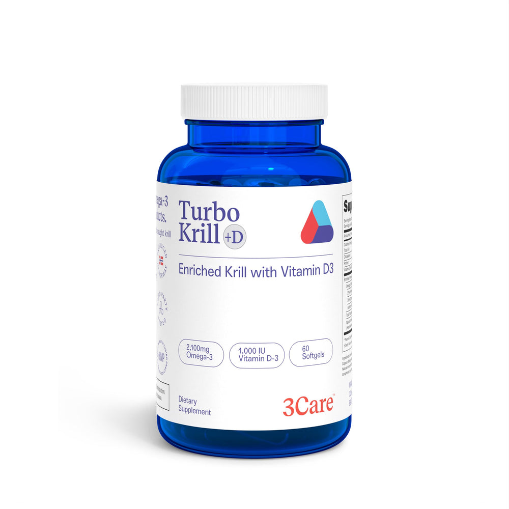 3Care Turbo Krill 2100mg bottle front view highlighting omega-3 content